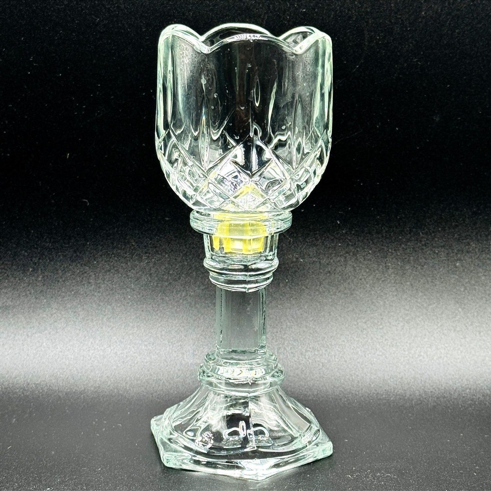 Vintage HOMCO Clear Glass Hurricane Candle Holder Pedestal Candlestick Scallop‎
